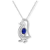 1 CT Marquise Cut Created Blue Sapphire Penguin Pendant Necklace 14K White Gold Finish