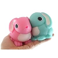 2 Large Bunny Rabbit Soft Fluff Doh - Filled Squeeze Stress Balls - Sensory, Stress, Fidget Toy Super Soft Easter (Random Colors)