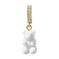 Jewelry Bear Pendant - Golden Cubic Zirconia Resin Teddy Bear Charms for Necklace Chains Bracelet - Rhinestone Gummy Bear CZ for Women Men - Small (Snow)