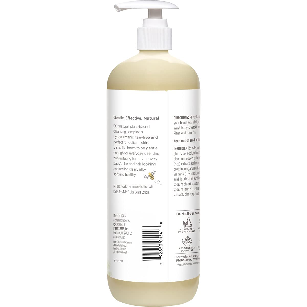 Burt's Bees Baby Sensitive Shampoo & Wash, Tear Free Non Irritating Soap, Gentle Plant Based Formula, Pediatrician Tested, Fragrance Free -21 oz