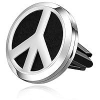 Wild Essentials Peace Sign Essential Oil Car Vent Diffuser, Stainless Steel Locket Pendant with 8 Color Refill Pads, Customizable Color Changing Air Freshener for Aromatherapy