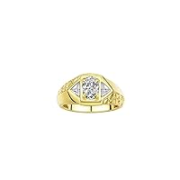 Rylos Men's Yellow Gold Plated Silver Classic Designer Ring - 7X5MM Oval Gemstone & Sparkling Diamond - Birthstone Rings for Men - Available in Sizes 8 to 14