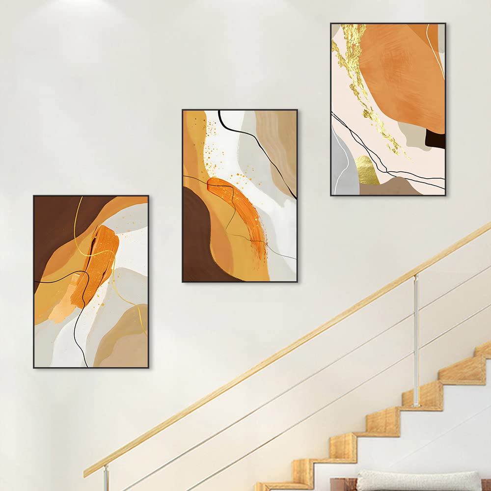 MPLONG Wall Art 3 Pieces Of Framed Decorative Paintings Abstract Simple Orange White Blue And Other Color Blocks Wall Art Canvas Prints Wall Decor (White, 24