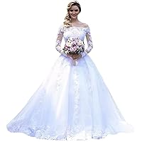 Long Sleeves Lace Corset Princess Bridal Ball Gown Train Off The Shoulder Wedding Dresses for Bride