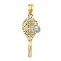 Mens 14K Yellow Gold and Rhodium-Plating Tennis Racquet and Ball Pendant