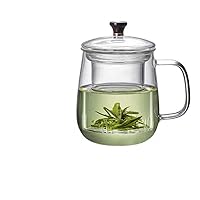 Glass Tea Cup with Infuser and Lid, Tea Mug Set with Tea Steeper Beverage Drinkware (400ml-S26)