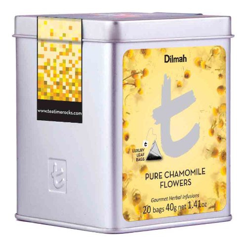 Dilmah T-Series Pure Chamomile Flowers, 20-Count Luxury Leaf Tea Bags per Tin Container (Pack of 3)