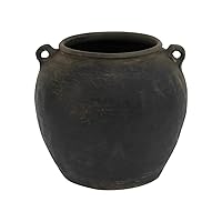 Artissance Large Vintage Charcoal/Gray Pottery Jar with Two Handles (Size & Color Vary)