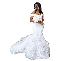 Off The Shoulder Lace Mermaid Wedding Dresses for Bride with Ruffles Train Bridal Ball Gowns Plus Size