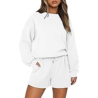 AUTOMET Womens Two Piece Outfits 2 Piece Lounge Matching Sets Fleece Sweatsuit Sweat Shorts Fashion Fall Clothes Sweatshirt