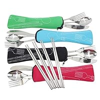 Set of 4 / 4 Piece Stainless Steel(Knife, Fork, Spoon, Chopsticks)Lightweight Portable Tableware,Camping/Travel/Office Lunch Cutlery Set with Carrying Cases