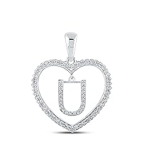 10K White Gold Diamond Heart U Letter Pendant 1/4 Ctw.