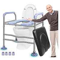 Toilet Seat Risers, 500IB Handicap Toilet Seat with Handles, 6 Height Bedside Commode with 2 Cushions, Wide Elevated Toilet Risers for Seniors with 4 Non-Slip Feet, Toilet Chair for Elderly, Pregnant