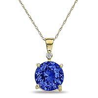 The Diamond Deal 10k Yellow Or White Gold Lab-Created Blue Sapphire Solitaire Pendant For Women |September Birthstone Gemstone Pendant | Accented Diamond Pendant For Women | With 18 inch Gold Chain