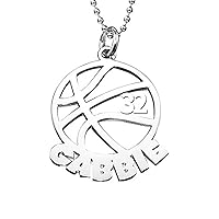 Personalized 925 Sterling Silver Basketball Sport Necklace Custom Any Name And Number