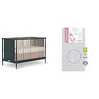 Clover 4-in-1 Modern Island Crib with Rounded Spindles in Olive, Convertible Crib & Honeycomb Orthopedic Firm Fiber Standard Baby Crib Mattress