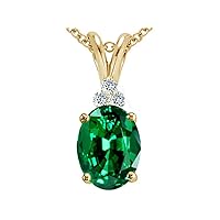 Tommaso Design Oval 10x8mm Simulated Emerald Pendant Necklace 14kt Gold
