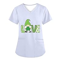 Womens Summer Tops,Women's Fashion V-Neck Short Sleeve Workwear with Pockets Printed Tops Spring Tops