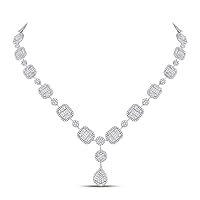 14kt White Gold Womens Baguette Diamond Luxury Dangle Necklace 6-5/8 Cttw