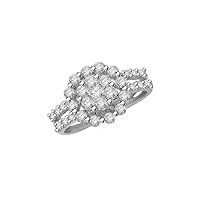 1.08 Cts Round Cut Sim Diamond Cluster Flower Wedding Ring in 14KT White Gold PL