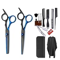 Barber Scissors, Hairdressing Scissors, Flat Cut Bangs, Thinned Hair, Tooth Scissors, Black And Blue Scissors Set Tool,Haircut Set