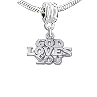 Sexy Sparkles God Loves You Religious Charm Bead Compatible with European Snake Chain Bracelets