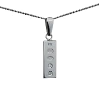 British Jewellery Workshops Silver 22x8mm solid display hallmark Ingot 1/4oz Pendant on a bail loop with a 1.3mm wide curb Chain