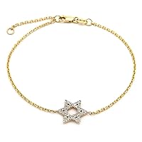 14k Yellow Gold Jewish Star Single Cut Prong Set 0.09 dwt Diamond Bracelet