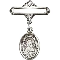 Baby Badge with Our Lady of Perpetual Help Charm and Polished Badge Pin | Sterling Silver Baby Badge with Our Lady of Perpetual Help Charm and Polished Badge Pin - Made In USA