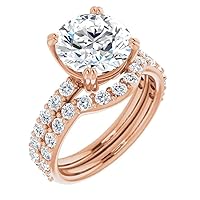 10K Solid Rose Gold Handmade Engagement Rings 3 CT Round Cut Moissanite Diamond Solitaire Wedding/Bridal Ring Set for Wife, Promise Rings