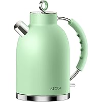 Electric Kettle ASCOT, Tea Kettle Hot Water Kettle Stainless Steel Kettle 1.5L 1500W Retro Tea Heater & Boiling Water, Auto Shut-Off and Boil-Dry Protection (Matte Green)