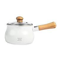 Japanese-style small milk pot non-stick coating hot milk small soup pot, 1.2L, 5 cups, imitation enamel pot (White)