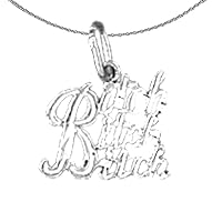 Gold Saying Necklace | 14K White Gold Bitch Bitch Bitch Saying Pendant with 18