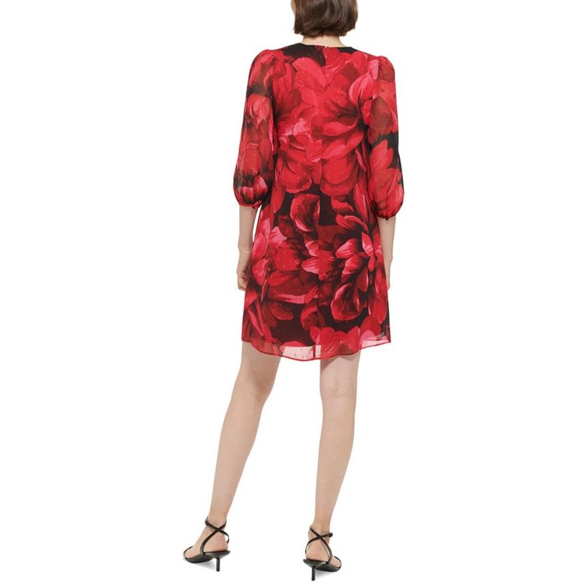 Calvin Klein Womens Petites Floral Mini Shift Dress Red 0P