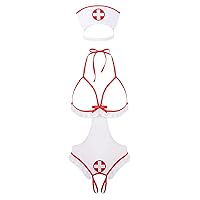 Women Sexy Lingerie Nurse Cosplay Uniform Costume Exotic Apparel Exotic Halloween Outfit 2# White Medium