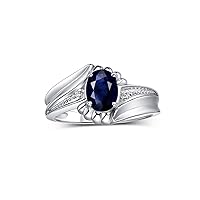 Rylos Swirl Z Ring with 7X5MM Oval Gemstone & Diamond Accent – Elegant Birthstone Jewelry for Women in Sterling Silver – Available in Sizes 5-10