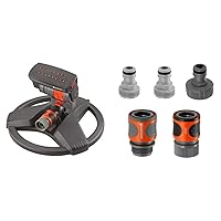 GARDENA 84-BZMX ZoomMaxx - 2400 Sq Ft & 36004 5 Piece Quick Connector Starter Set, for Any 5/8 Inch or 1/2 Inch Garden Hose, Sprinkler or Spray Nozzle, Made in Germany