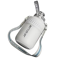 Insulated Stainless Steel Water Bottle for Sports and Travel, BPA-Free,Bottled joy with strap (grey, 48 oz)