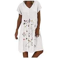 Cotton Womens Dresses Summer, Embroidered Fashion Short Women Sleeves Size Short Casual V-Neck Plus Dress Wome
