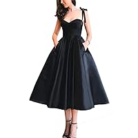 VeraQueen Women's A Line Short Cocktail Evening Party Gowns with Pockets Satin Sleeveless Tea Length Prom Dresses