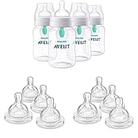 Philips AVENT Anti-Colic Baby Bottles with AirFree Vent (9oz, 4pk) + Anti-Colic Flow 3 & 4 Nipples (4pk Each)