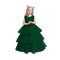 ZHengquan Girl's Tiered Tulle Christmas Pageant Puffy Lace Dress Sleeveless A line Ruffle Birthday Party