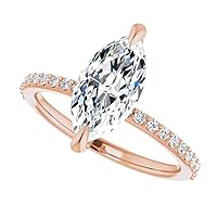 10K Solid Rose Gold Handmade Engagement Ring 2 CT Marquise Cut Moissanite Diamond Solitaire Wedding/Bridal Ring Set for Women/Her Propose Ring, Perfact for Gifts Or As You Want