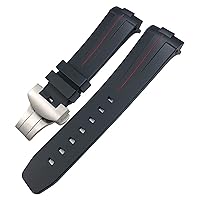 24mm Black Green Nature Soft Silicone Rubber Watchband Fit for Panerai PAM00111/441 Strap Butterfly Buckle Waterproof Bracelet (Color : Red, Size : 24mm)