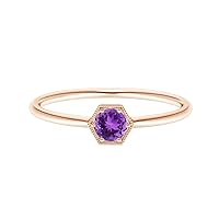 4MM Round Shape Amethyst Gemstone 925 Sterling Silver Hexagon Solitaire Ring with Milgrain
