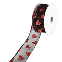 Homeford Sheer Organza Glitter Hearts Valentine's Day Wired Ribbon, 1-1/2-Inch, 10-Yard - Black