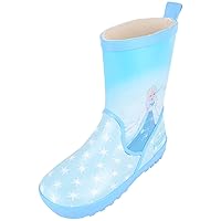 Childrens Kids Girls Slip On Waterproof Cartoon Princess Rain Wellies Wellington Boots