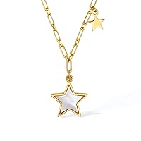 Sterling Silver Necklace Gold Star Pendant Necklace with Mother of Shell 40+5cm Gift Box ZHOU LIU FU
