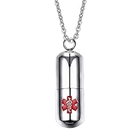 Stainless Steel Pill Capsule Cross Necklace Tube Urn Keepsake Cremation Ashes Memorial Pendant 22 Inch, Silver Black (Silver Red)
