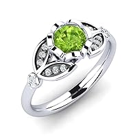 Peridot Round 6.00mm Flower Side Accents Ring | Sterling Silver 925 With Rhodium Plated | Beautiful Flower Accents Design Ring For Woman's And Girls
